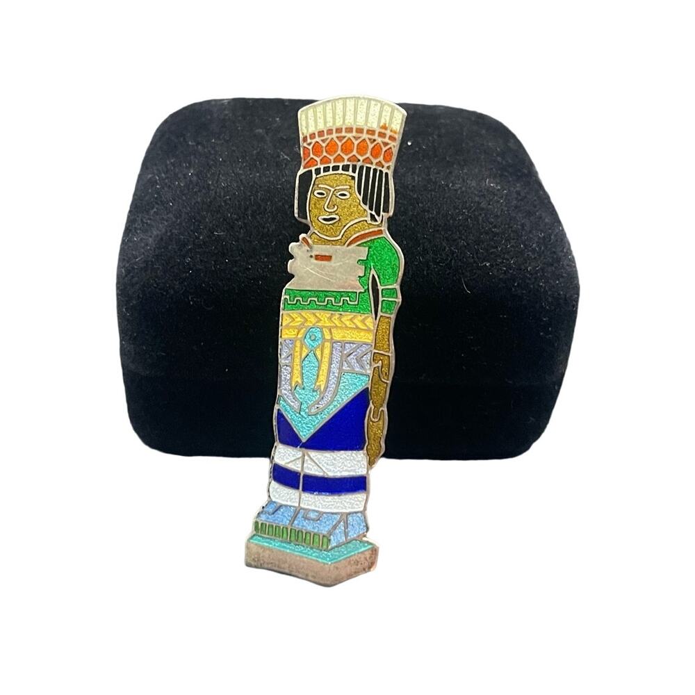Castelan Sterling Silver Pendant Brooch Aztec Cloisonne Enamel Mexico City Eagle